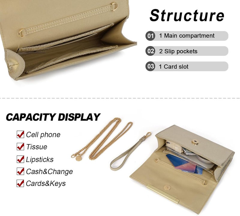 AFKOMST Small Clutch Purses for Women Formal Evening Bag Crossbody and Wristlet Handbags for Party Prom Cocktail Wedding - Image 4